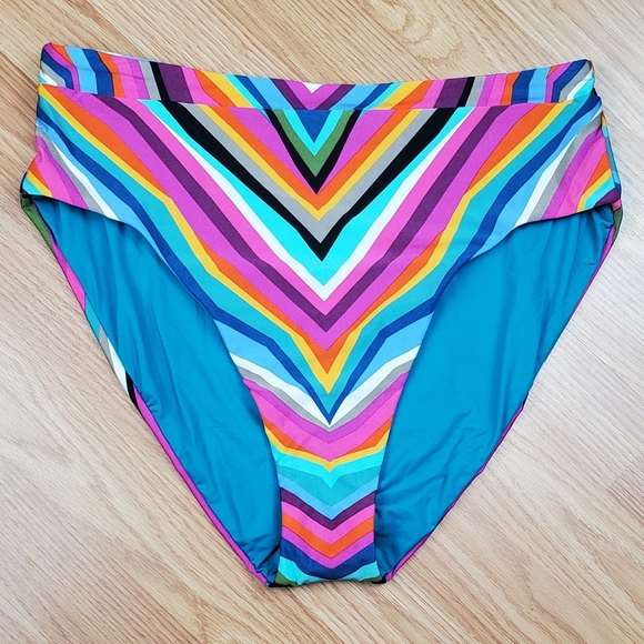 NWT Trina Turk reversible high waist swim bikini bottoms multicolor striped - Picture 1 of 7